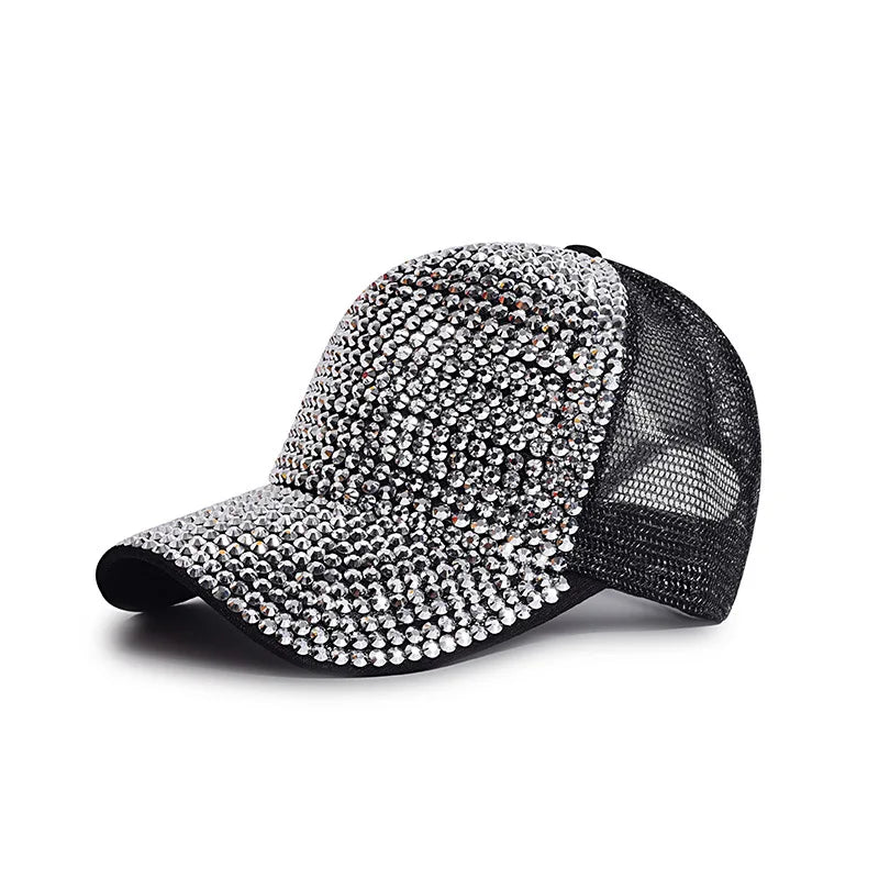 Baseball Cap Women Full Rhinestone Beads Mesh Cap
