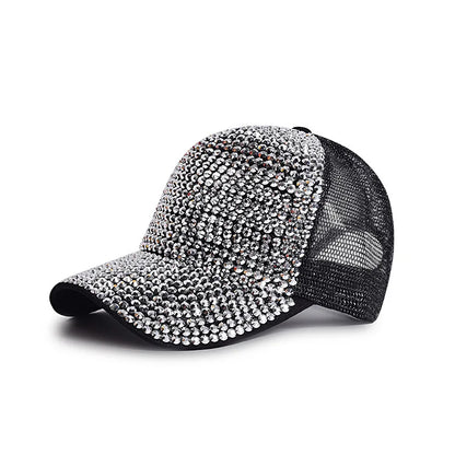 Baseball Cap Women Full Rhinestone Beads Mesh Cap