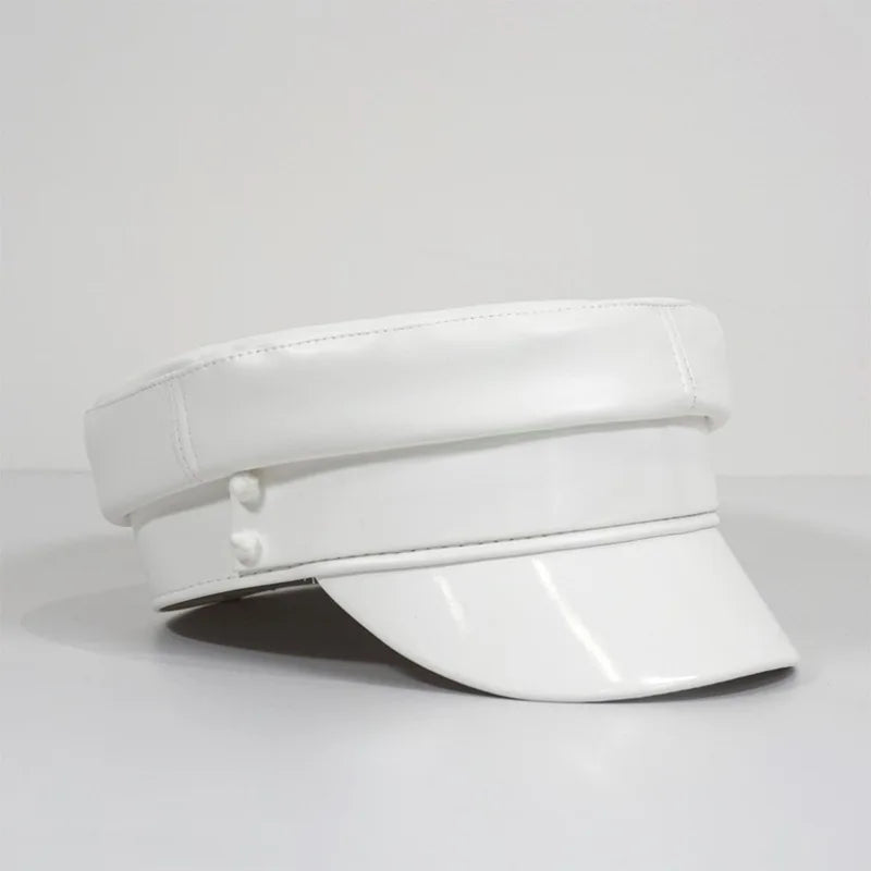 PU Leather Newsboy Caps Flat Top Navy Cap