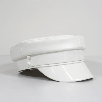PU Leather Newsboy Caps Flat Top Navy Cap