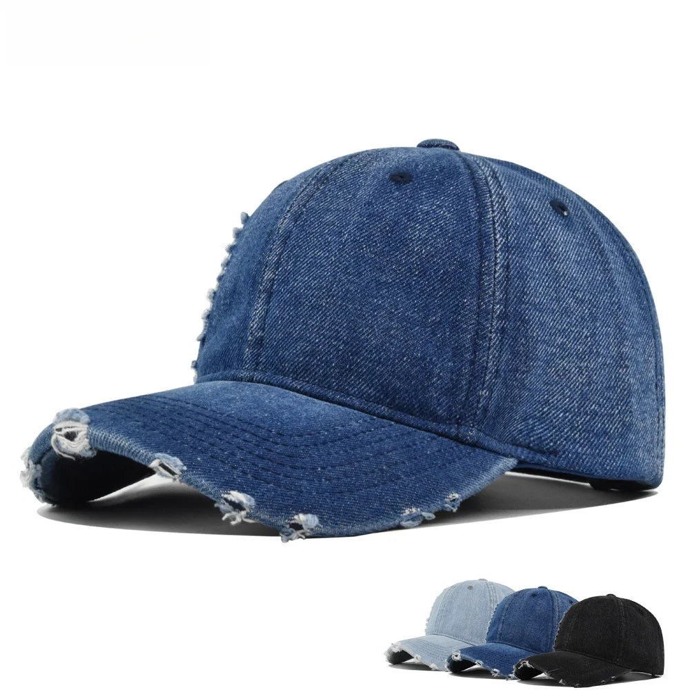 High Quality Perforated Denim Hat, Vintage Baseball Cap