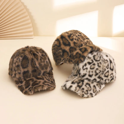 Korean Fashion Fuzzy Leopard Print Baseball Cap