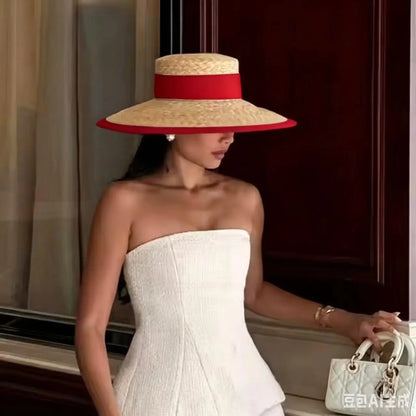 Chain Summer Straw Hat Pork Pie Hat