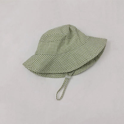 Korean Plaid Baby Bucket Hat Summer Wide Brim Fisherman Cap