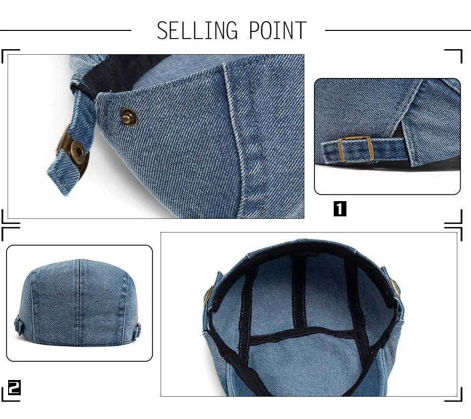 New Denim Cotton Beret Men Vintage Newsboy Cap Spring Autumn Casual Women