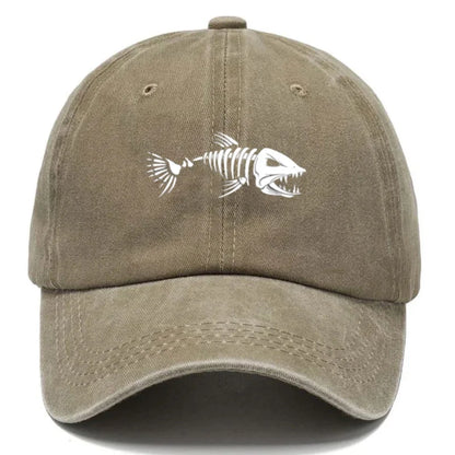 Customize Fish Bone Print Vintage Washed Cotton Baseball Cap