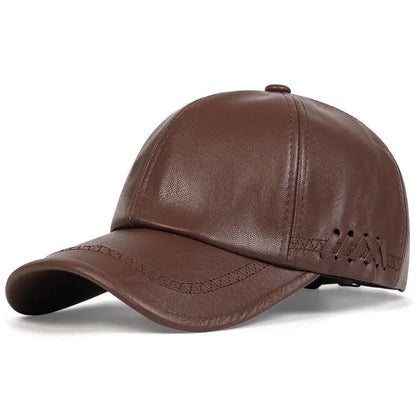Fashion Solid Winter Leather Baseball Cap Men Autumn Warm Black Caps