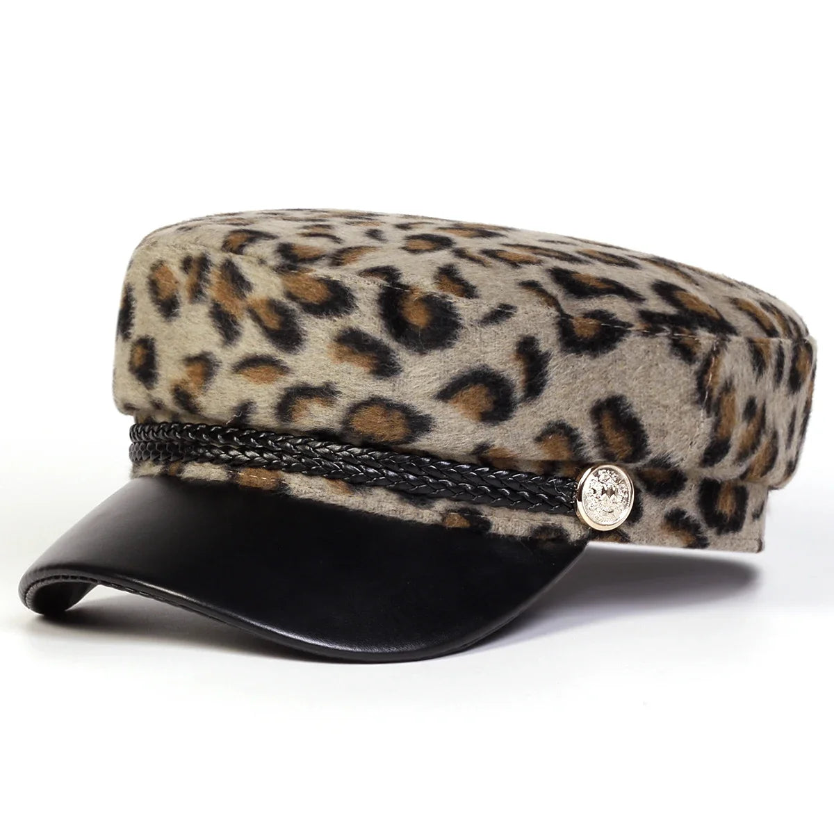 Unisex Plush Leopard Print Navy Cap Autumn Winter Sailor Hats