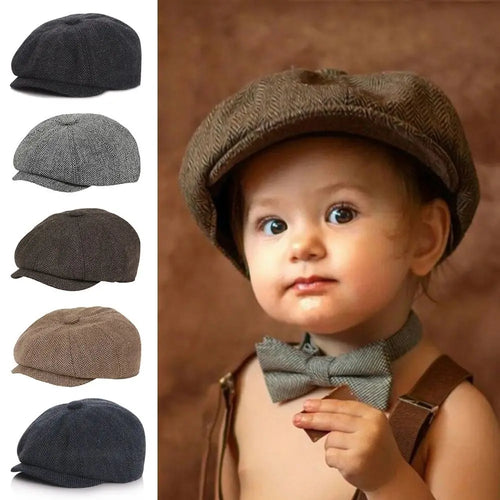 New Tweed Kids Beret Cap Vintage Style Cute Retro Newsboy Hat