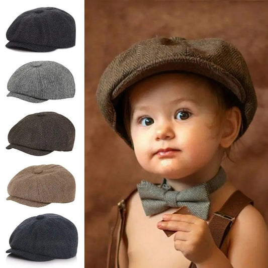 New Tweed Kids Beret Cap Vintage Style Cute Retro Newsboy Hat