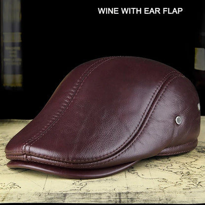 Men's Outdoor Leather Hat Winter Berets Male Warm Ear Protection Cap