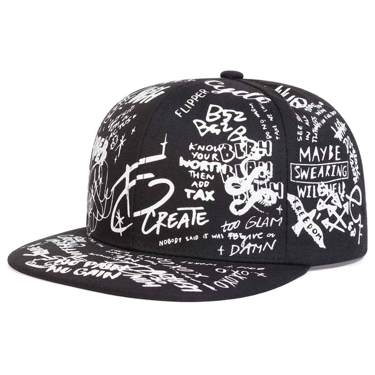Unisex Black and white Letter Graffiti Printing Hip-hop Hats Spring Autumn