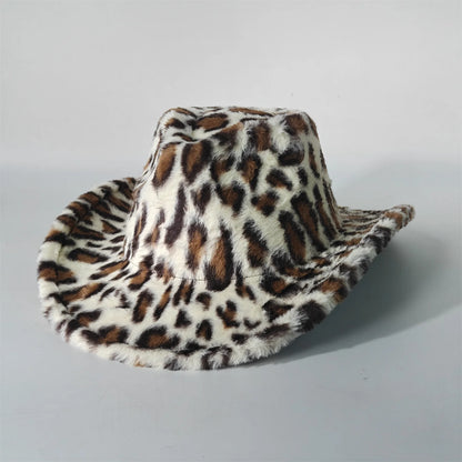 Leopard Print Rabbit Fur Cowboy Hat 7.5cm Western Cowboy Fedora