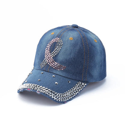 Baseball Cap Denim Distressed Rhinestone Bling Sparkle Hip Hop Hat