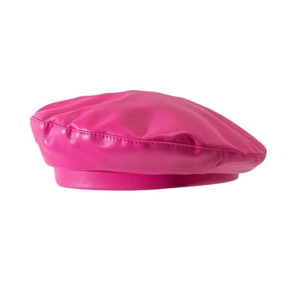 Fashionable PU Leather Pearl Bow Beret Solid Color British Style Artist Hat