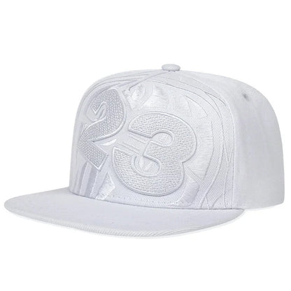 Streetwear 23 Digit Embroidery Flat Brim Snapback Cap Unisex Adjustable Hip Hop Baseball Hat