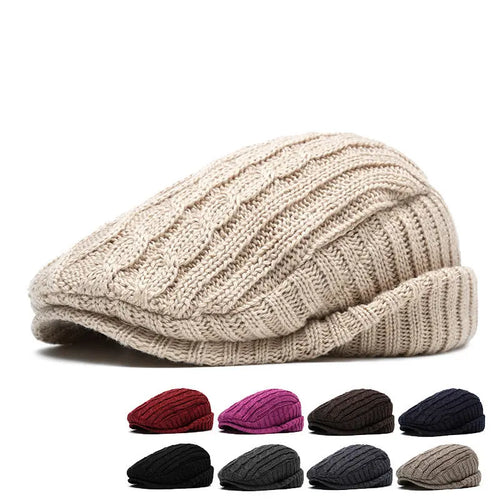 Cotton Solid Warm Newsboy Caps Flat Peaked Cap
