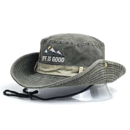 Summer Men Bucket Hat Outdoor UV Protection Wide Brim Panama