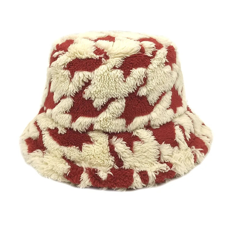 1pc Winter Lamb Wool Striped Bucket Hat