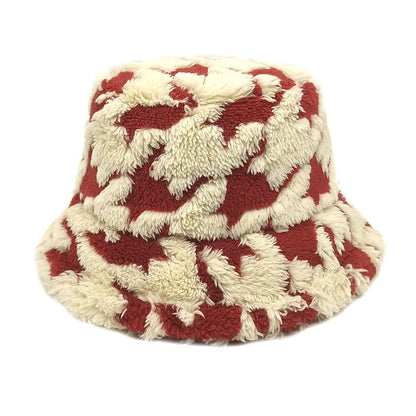 1pc Winter Lamb Wool Striped Bucket Hat