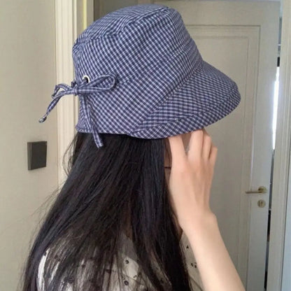 Korean Summer Plaid Bucket Cap