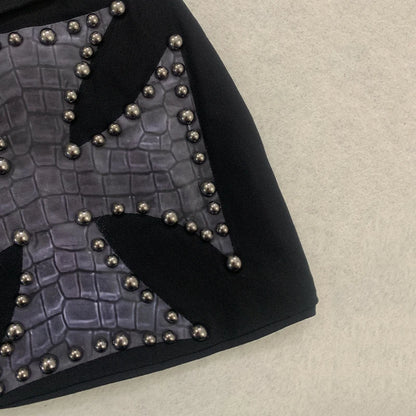 Y2K Punk Croc-Embossed Cross Studded Knit Beanie