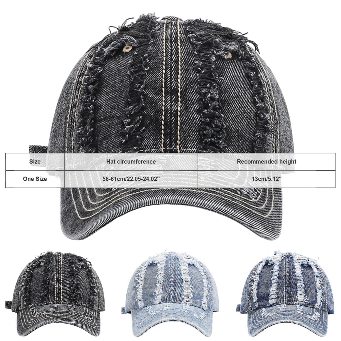 Stylish Distressed Washed Denim Baseball Cap Women Men