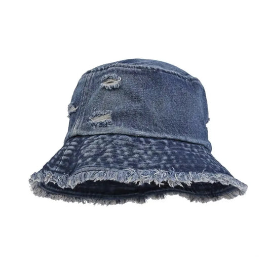 Fashion Washed Denim Bucket Hats Wide Brim Tassel Edge