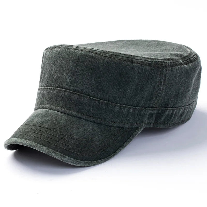 Washed Cotton Big Head Men Military Cadet Cap Army Style Navy Baseball Hats Flat Top Sun Caps for Women