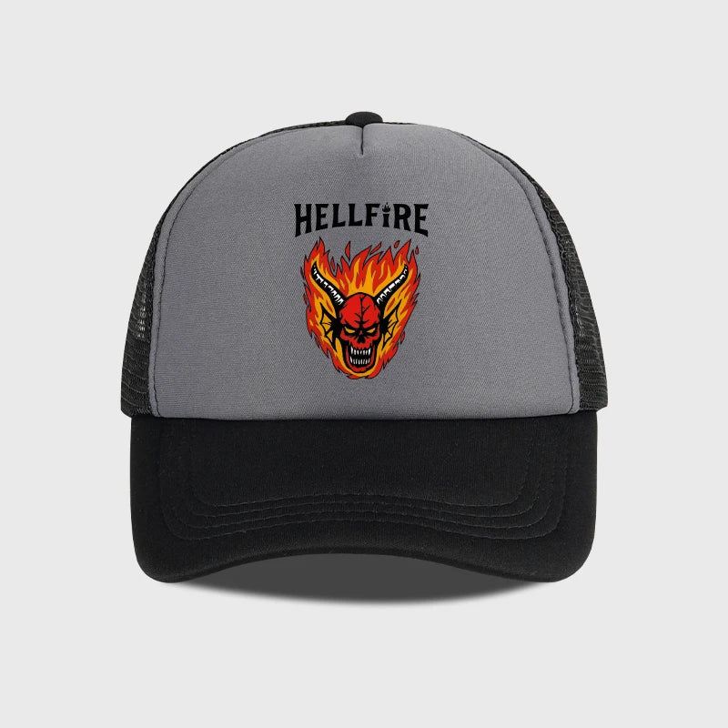 Hellfire Demon Flame Skull Print Baseball Cap Retro Streetwear Fashion
