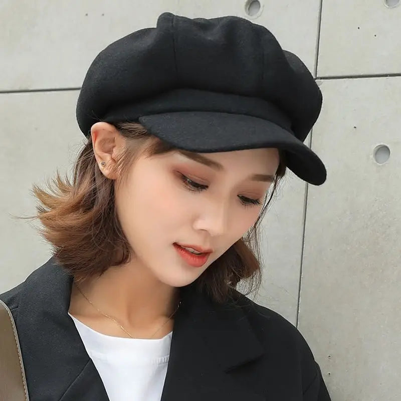 Autumn Winter Hats For Women Solid Plain Octagonal Newsboy Cap