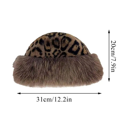 Hot Leopard Print Fur Hat Women Windproof Keep Warm Headgear Fur