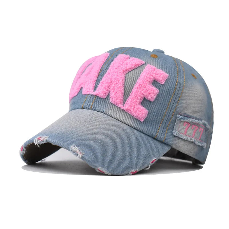Vintage Denim Baseball Cap For Women Men Letter Snapback Sun Hat