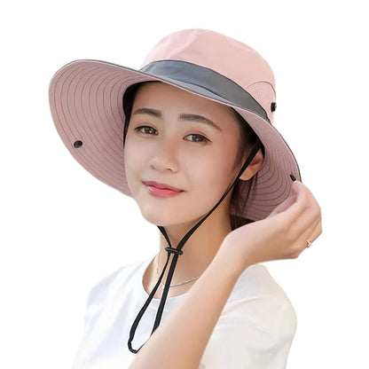Women Large Brim With Leaking Ponytail Quick Drying Bucket Hats