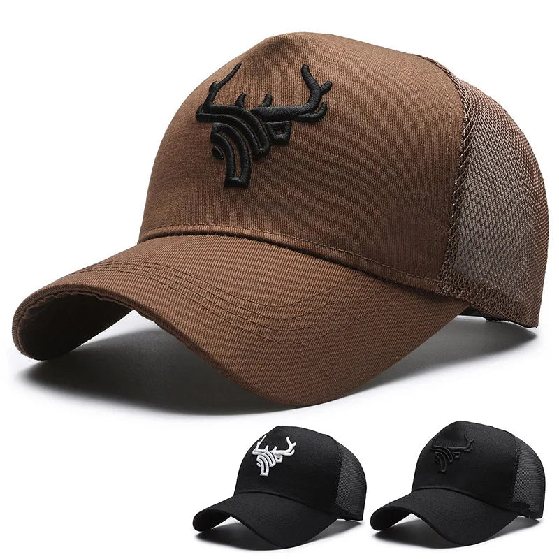 Unisex Animal Antlers Embroidery Baseball Net Caps Spring and Summer
