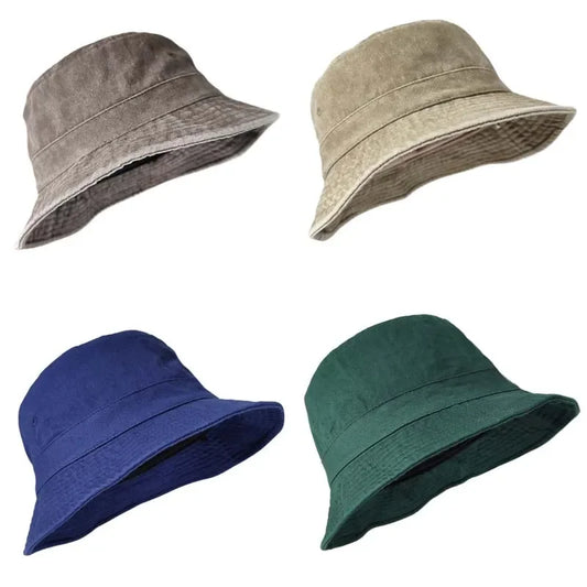 Korean Big Head Washed Denim Bucket Hats Men Cotton Sun Hat