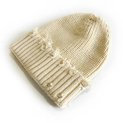New Dilapidated Hole Knitted Hat Solid Color Ear Protection Warm Cap