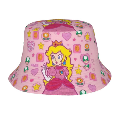 Street Princess Peach Lovely Bucket Hat Girl Outdoor Sports M-Mariod Fisherman Cap