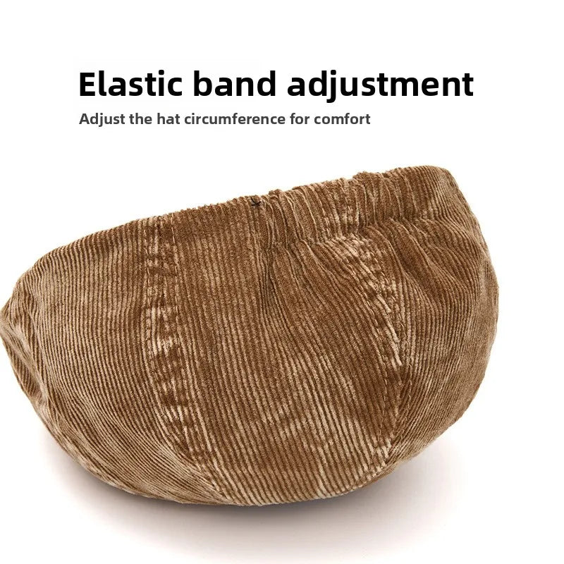 Japanese Simple Sticker Retro Corduroy Berets Cap For Women Spring And Autumn