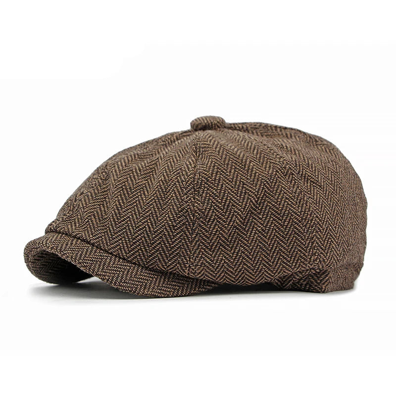Twill Flat Cap For Men Women Herringbone Newsboy Caps British Style Octagonal Hat