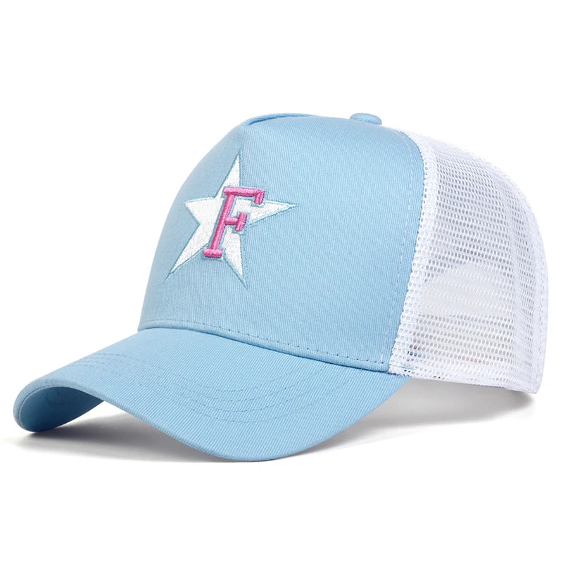 Unisex F Letter Pentagram Embroidery Baseball Net Caps Spring and Summer
