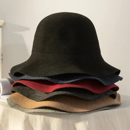 Fedora Hat Women's Autumn Wave Curled English Retro Versatile Fisherman Hat
