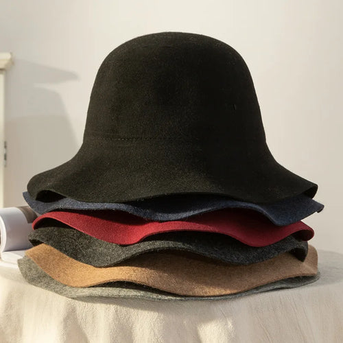 Fedora Hat Women's Autumn Wave Curled English Retro Versatile Fisherman Hat