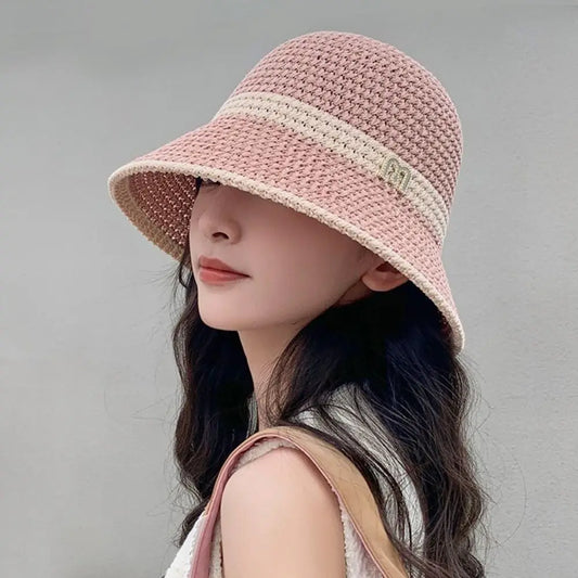 Fashion Knitted Bucket Hat Hollow Breathable Beach Cap