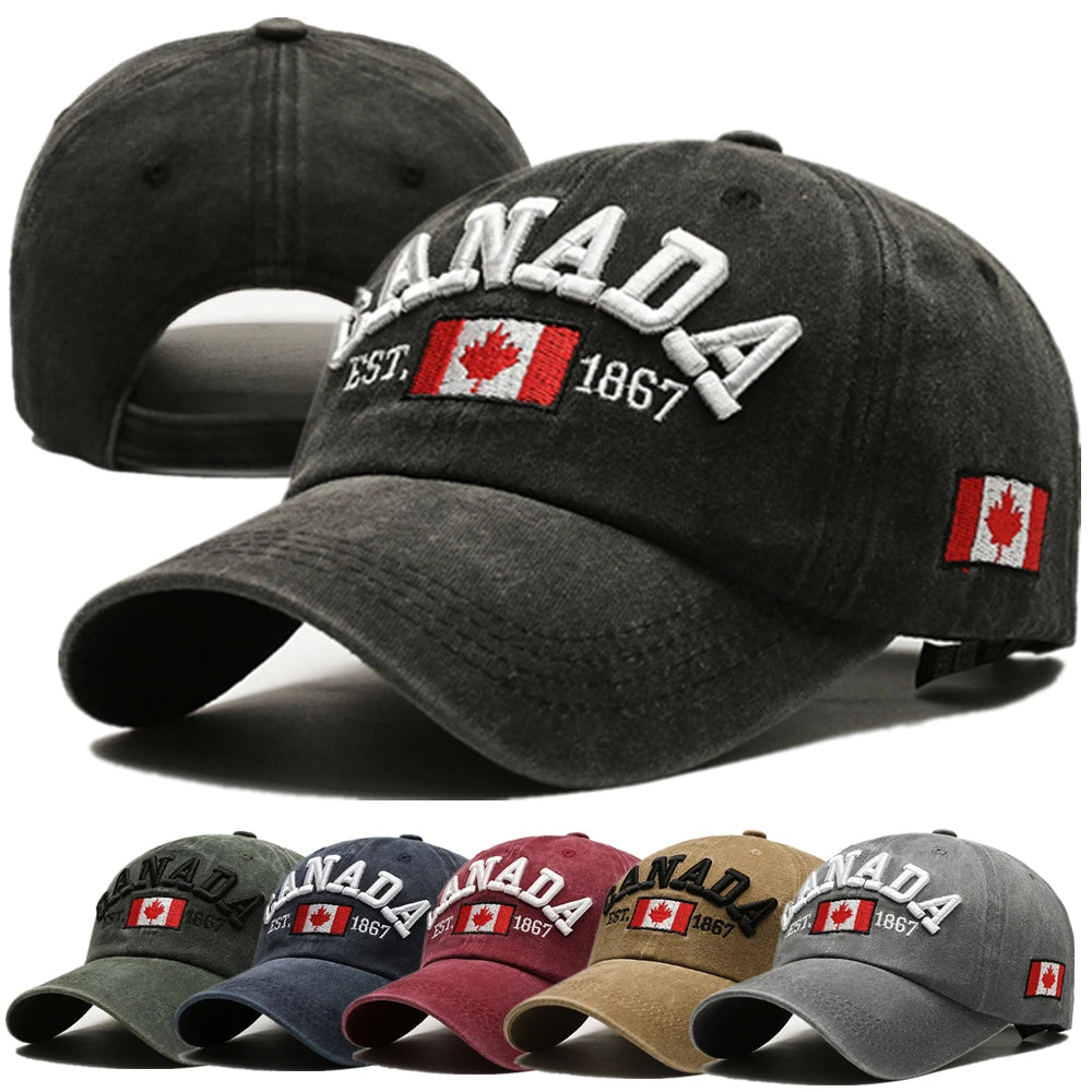 Unisex Washed Cotton Vintage Cap Canada Letter Embroidery Baseball Cap Men And Women