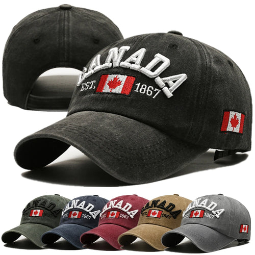 Unisex Washed Cotton Vintage Cap Canada Letter Embroidery Baseball Cap Men And Women