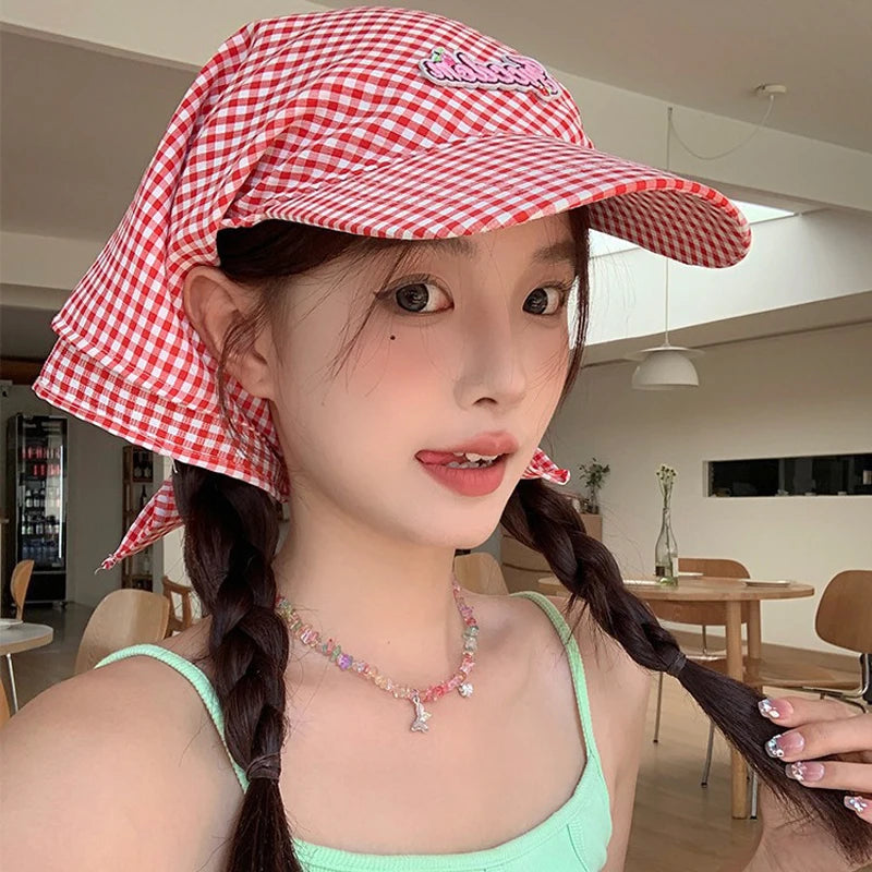Women's Sunshade Hats Plaid Simple Sweet Personality Fashion Trendy