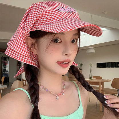 Women's Sunshade Hats Plaid Simple Sweet Personality Fashion Trendy
