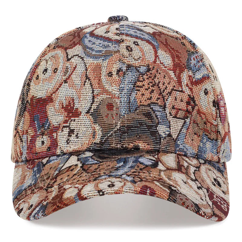 Retro Curved Brim Baseball Cap, Cute Cartoon Teddy Bear Dog Pattern Duckbill Cap