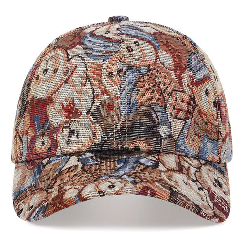 Retro Curved Brim Baseball Cap, Cute Cartoon Teddy Bear Dog Pattern Duckbill Cap